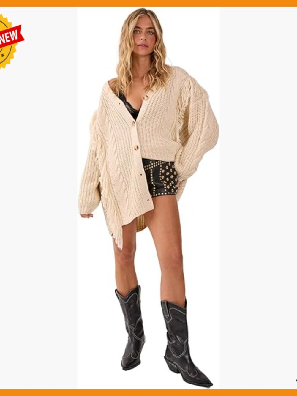Fringe Cable Knit Longline Cardigan, Cozy Oversized Sweater